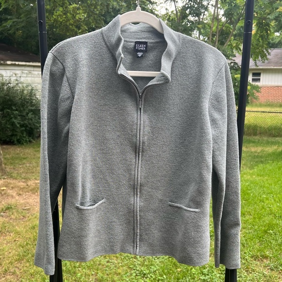 *Imperfect* Eileen Fisher Sweater Women's Medium Gray Full Zip 100% Wool - Picture 3 of 12